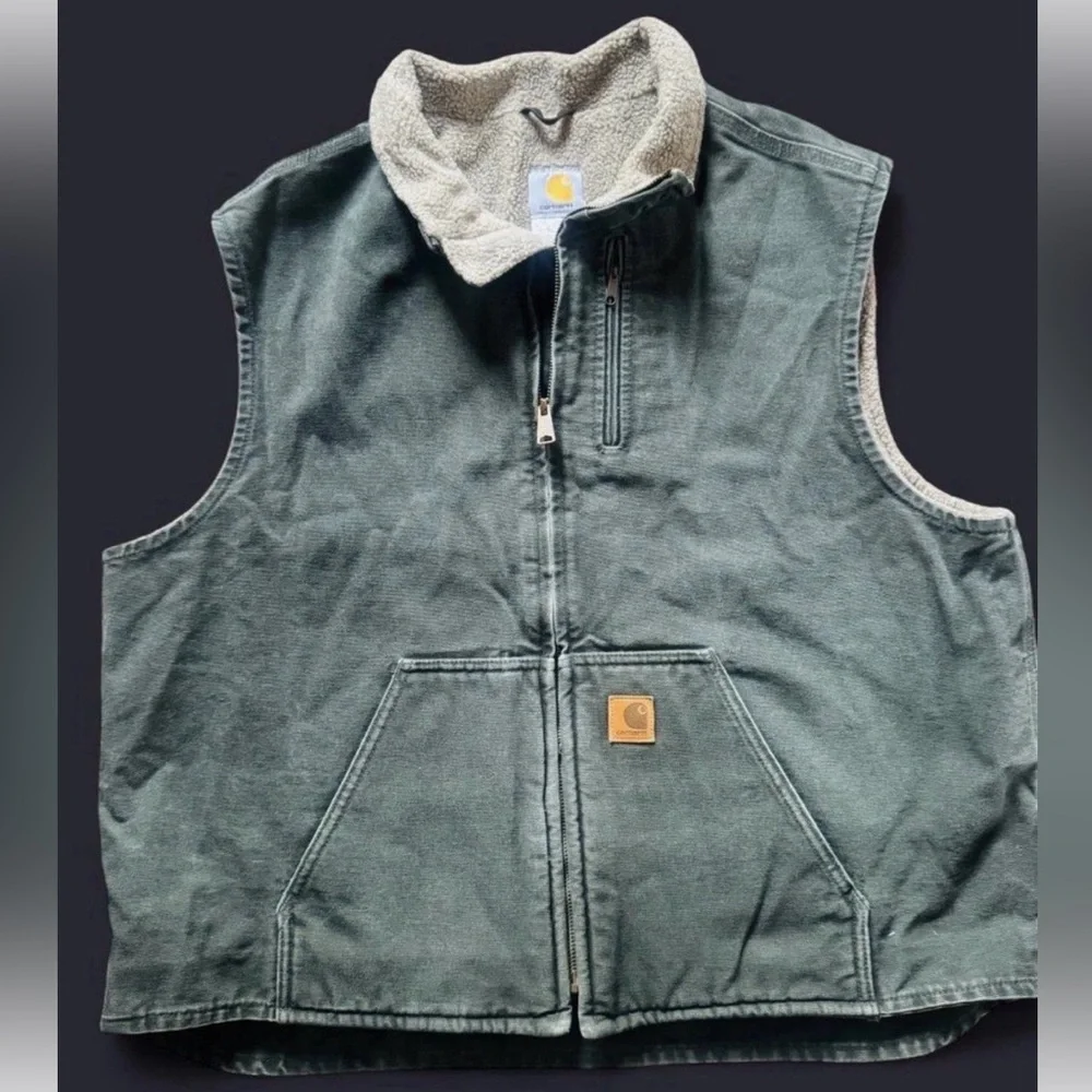Vintage 2008 Carhartt V33 MOS Sherpa Lined Sandstone Vest Moss Green 2XL - MINT